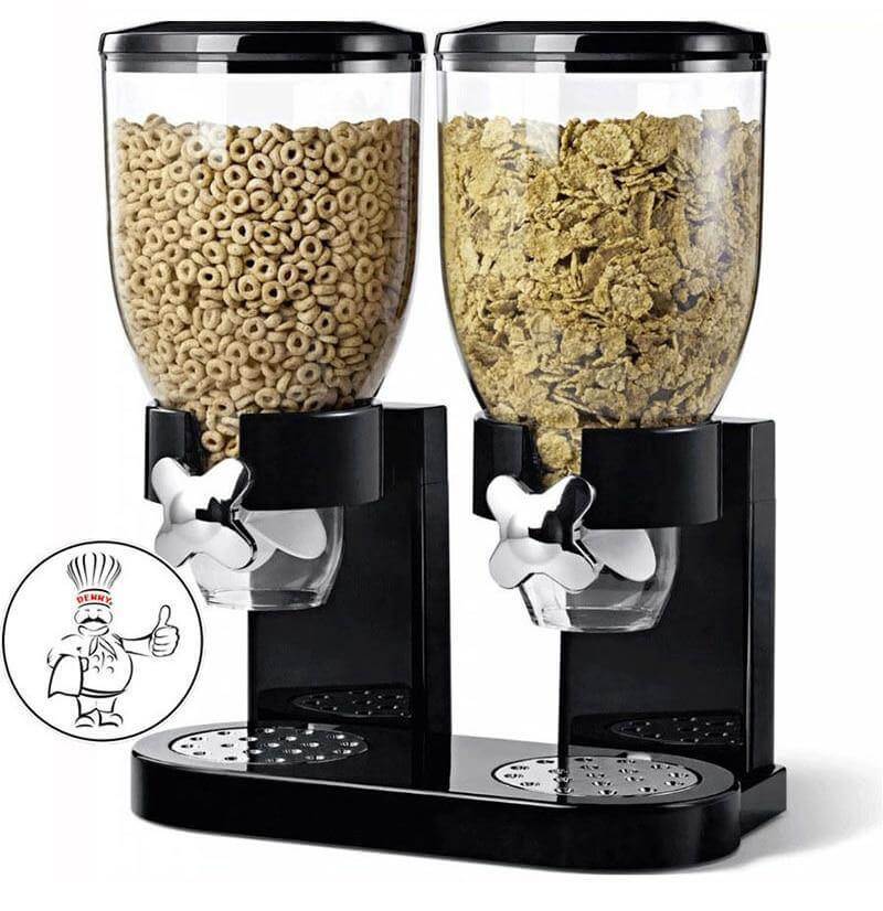 Cereal Dispenser Push-Button Portion Control Clear Single or Double Chamber