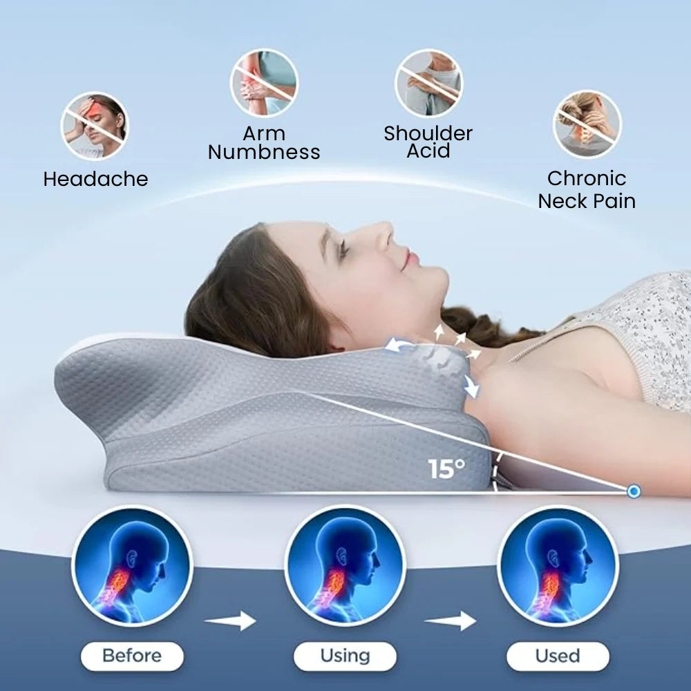 Cervical Pillow Contoured Memory Foam Washable Cooling Cover