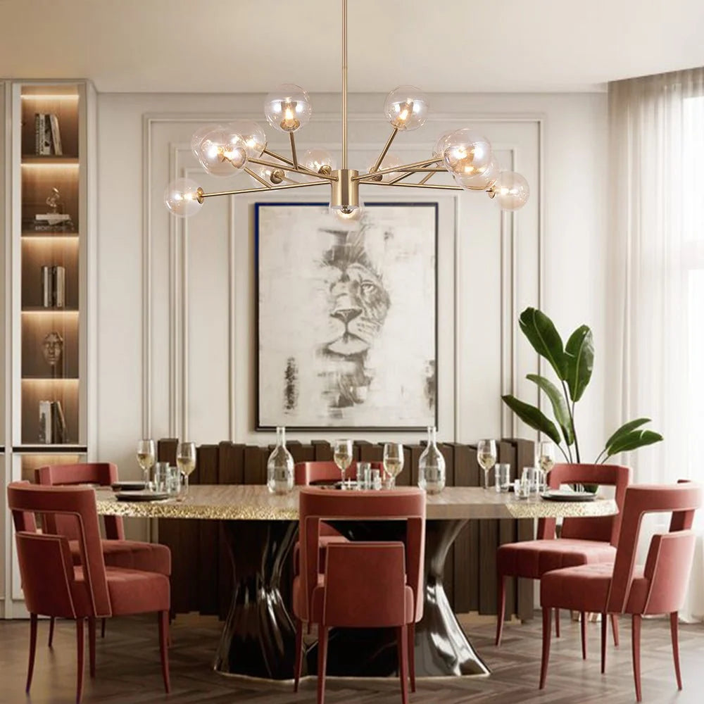 Chandelier 15 Glass Globes Adjustable Height & Sloped Ceiling Compatible