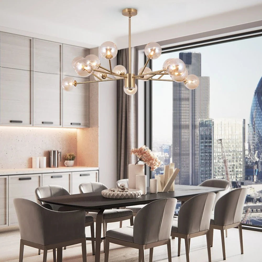 Chandelier 15 Glass Globes Adjustable Height & Sloped Ceiling Compatible