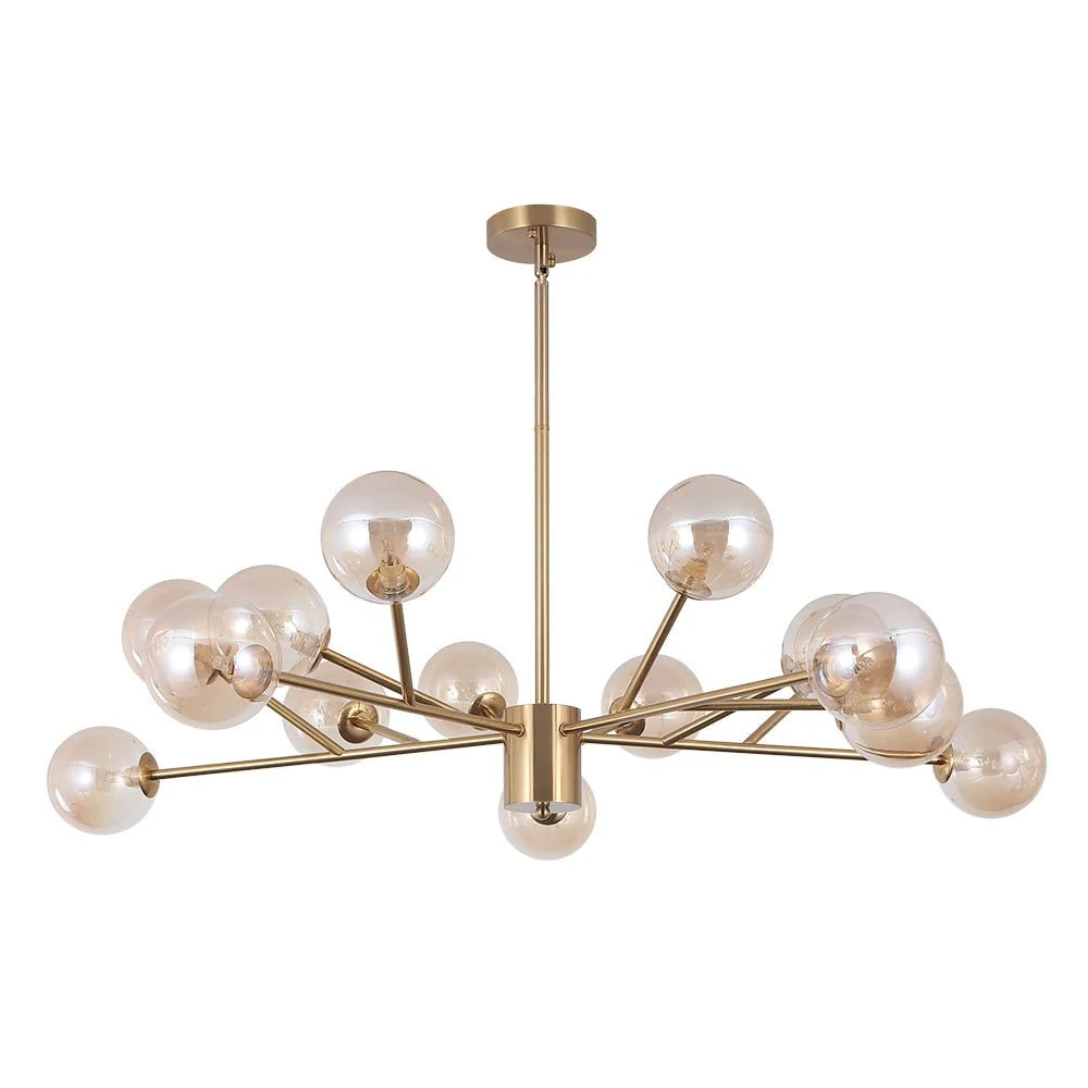 Chandelier 15 Glass Globes Adjustable Height & Sloped Ceiling Compatible