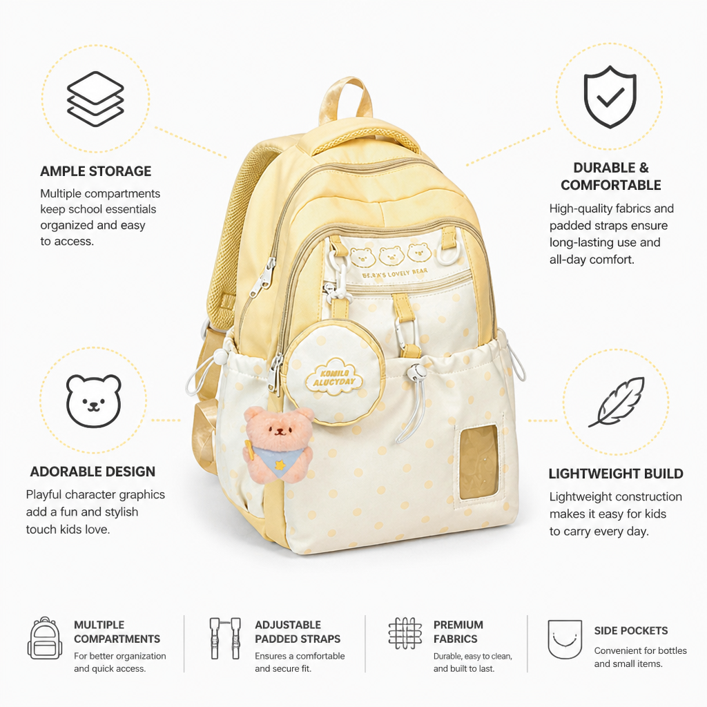 Character-Themed Multi-Pocket Kids Backpack