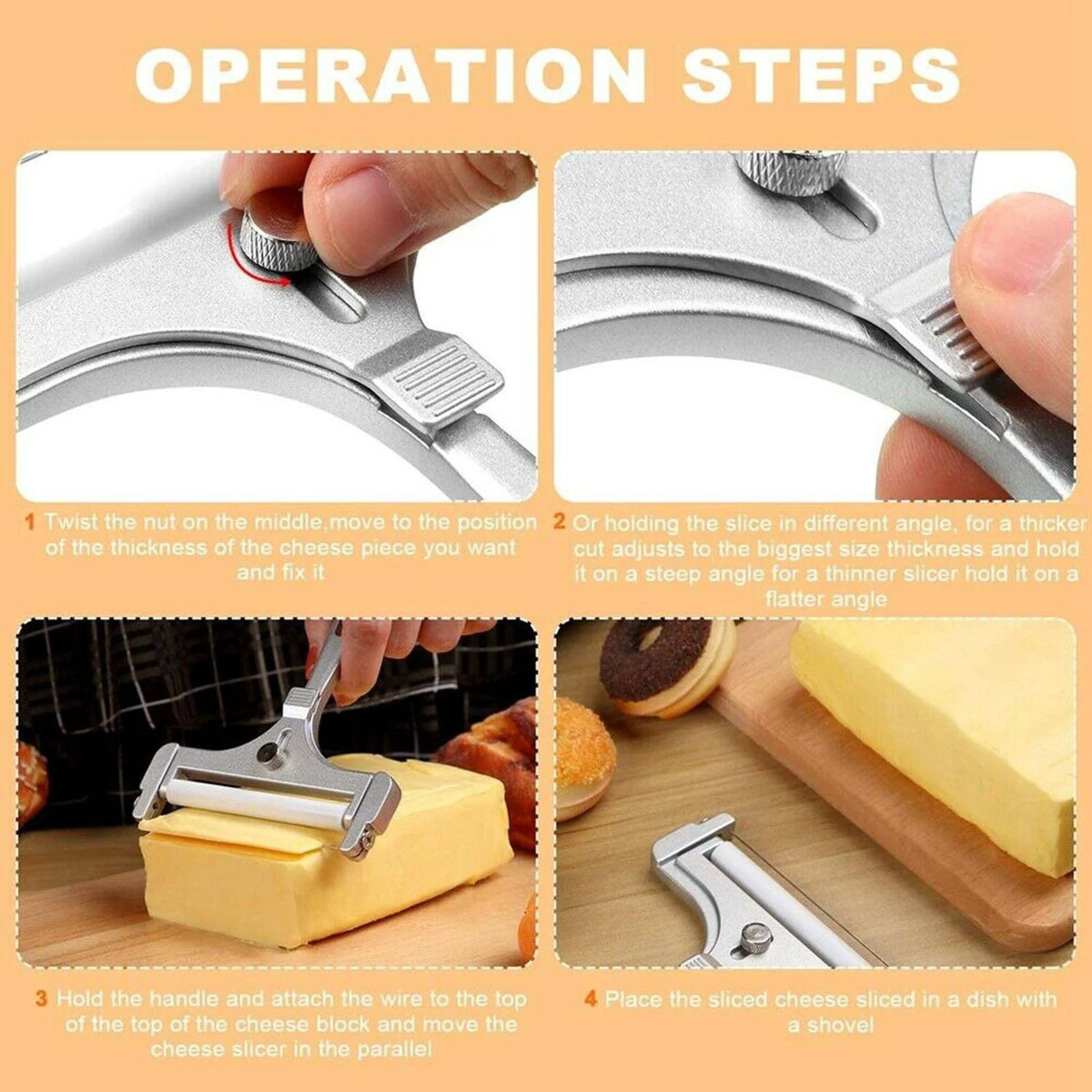 Cheese Slicer Adjustable Thickness Replaceable Wire