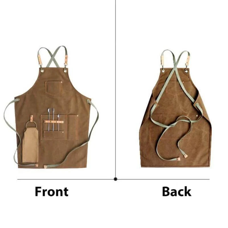 Chef Apron Front Pockets Tool Slots Cross-Back Straps
