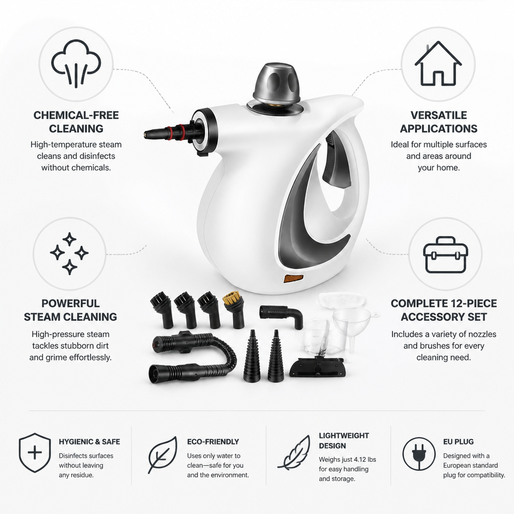 Chemical-Free High-Pressure Handheld Steam Cleaner (12 Accessories)