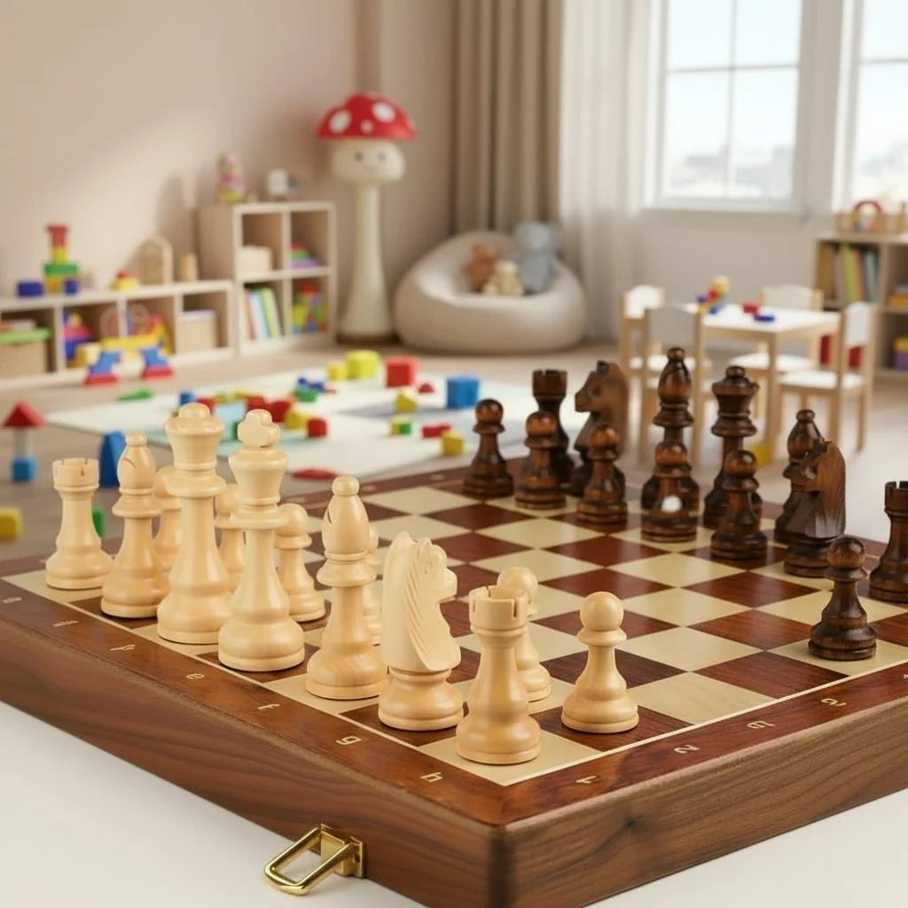 Chess Set Solid Walnut Folding Board