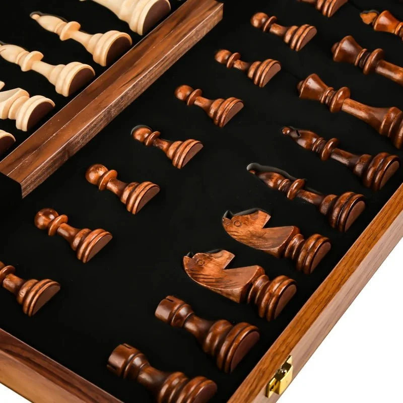 Chess Set Solid Walnut Folding Board