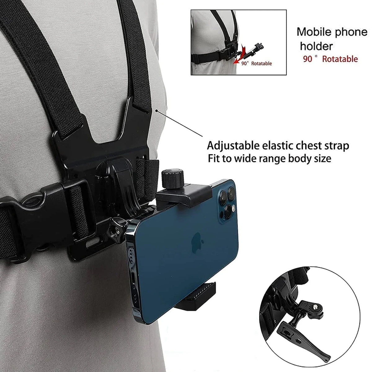 Chest Strap Phone Mount 360° Rotating Hands-Free