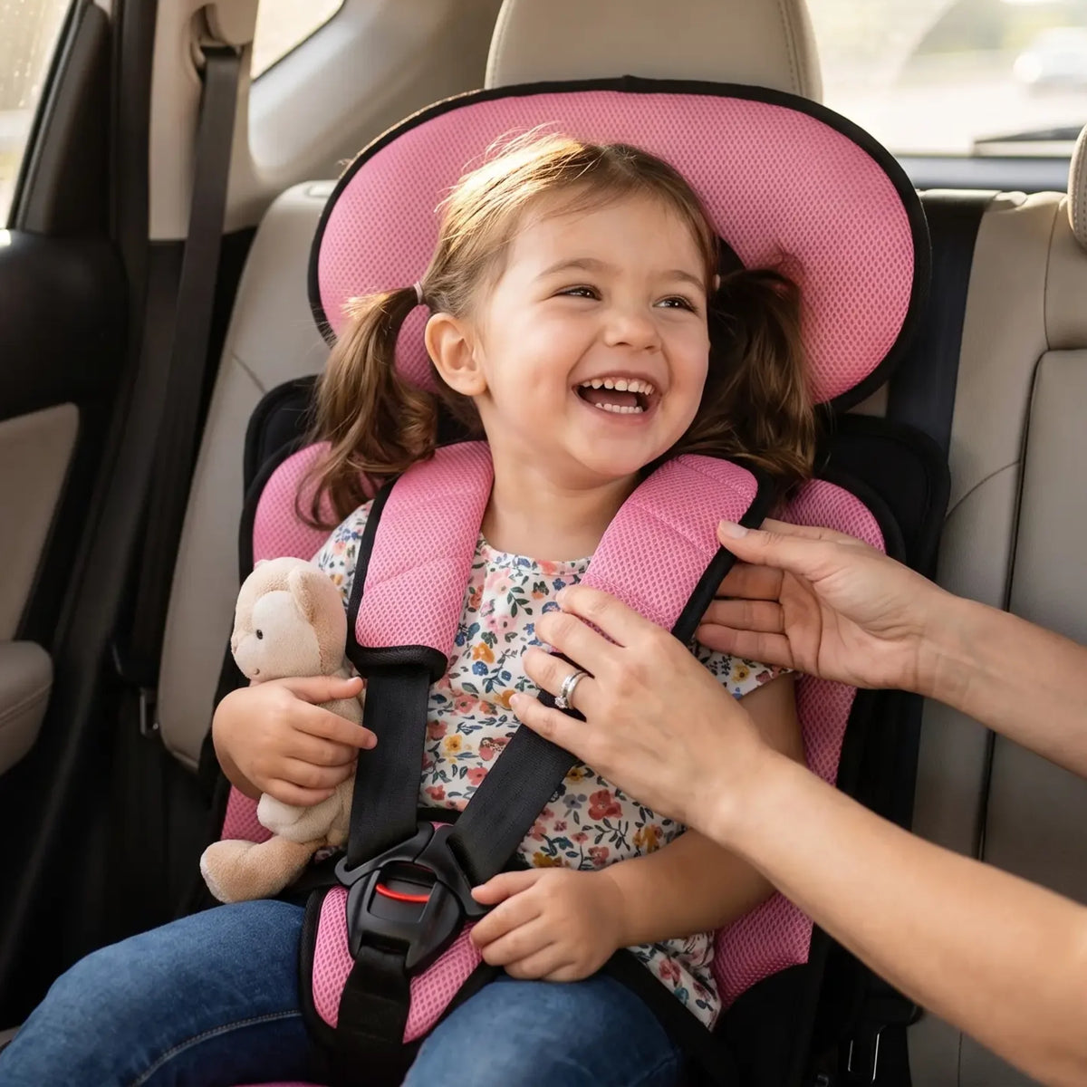 Child Car Booster Seat Foldable Built-In 5-Point Harness