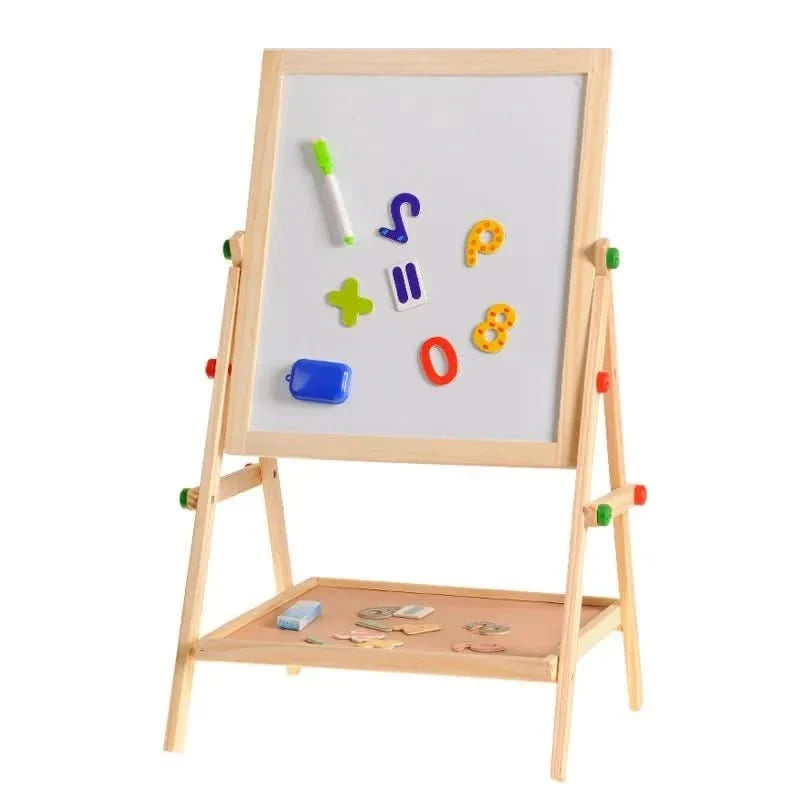Children's Drawing Board Double-Sided Chalkboard & Whiteboard Height-Adjustable Wooden Frame
