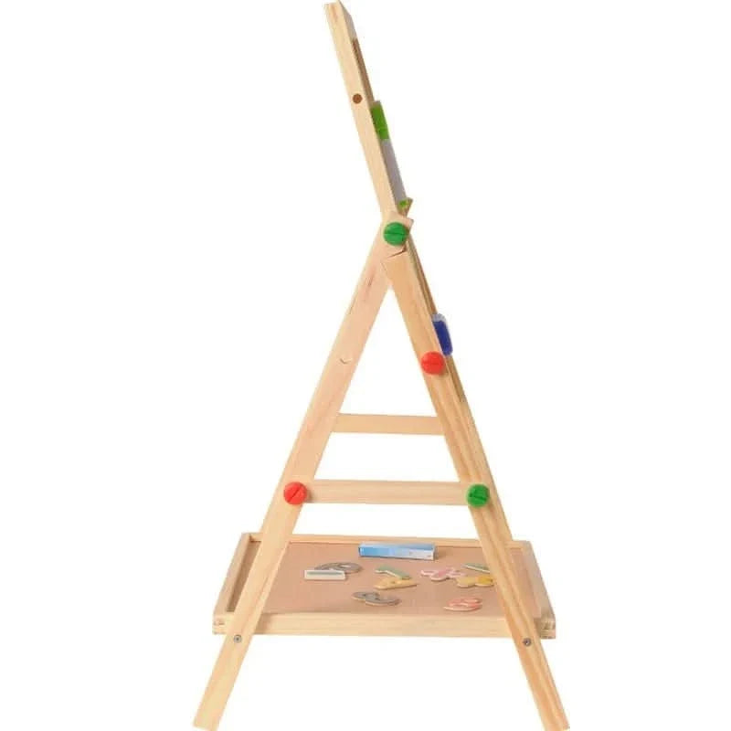 Children's Drawing Board Double-Sided Chalkboard & Whiteboard Height-Adjustable Wooden Frame