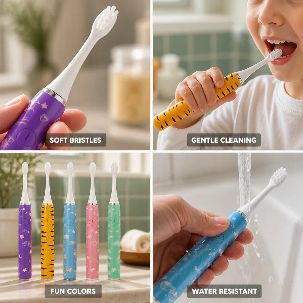 Children's Electric Toothbrush Soft Bristles & Cute Animal Designs