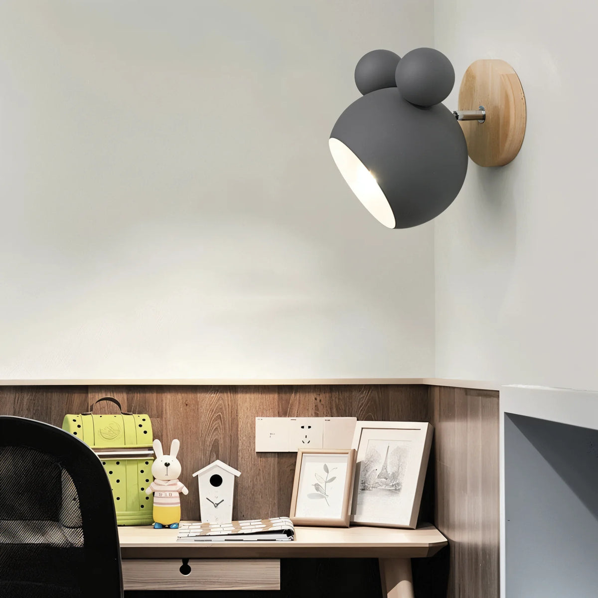 Children's Wall Lamp Mouse Silhouette Rotatable Warm LED & Cool-To-Touch