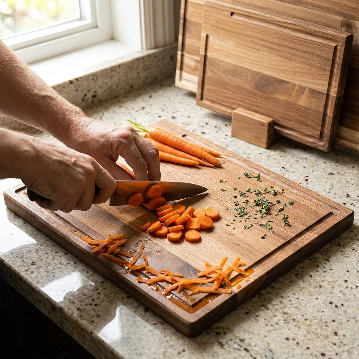 Chopping Board Set Juice Grooves Wooden Stand