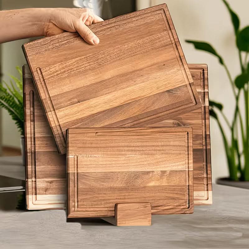 Chopping Board Set Juice Grooves Wooden Stand