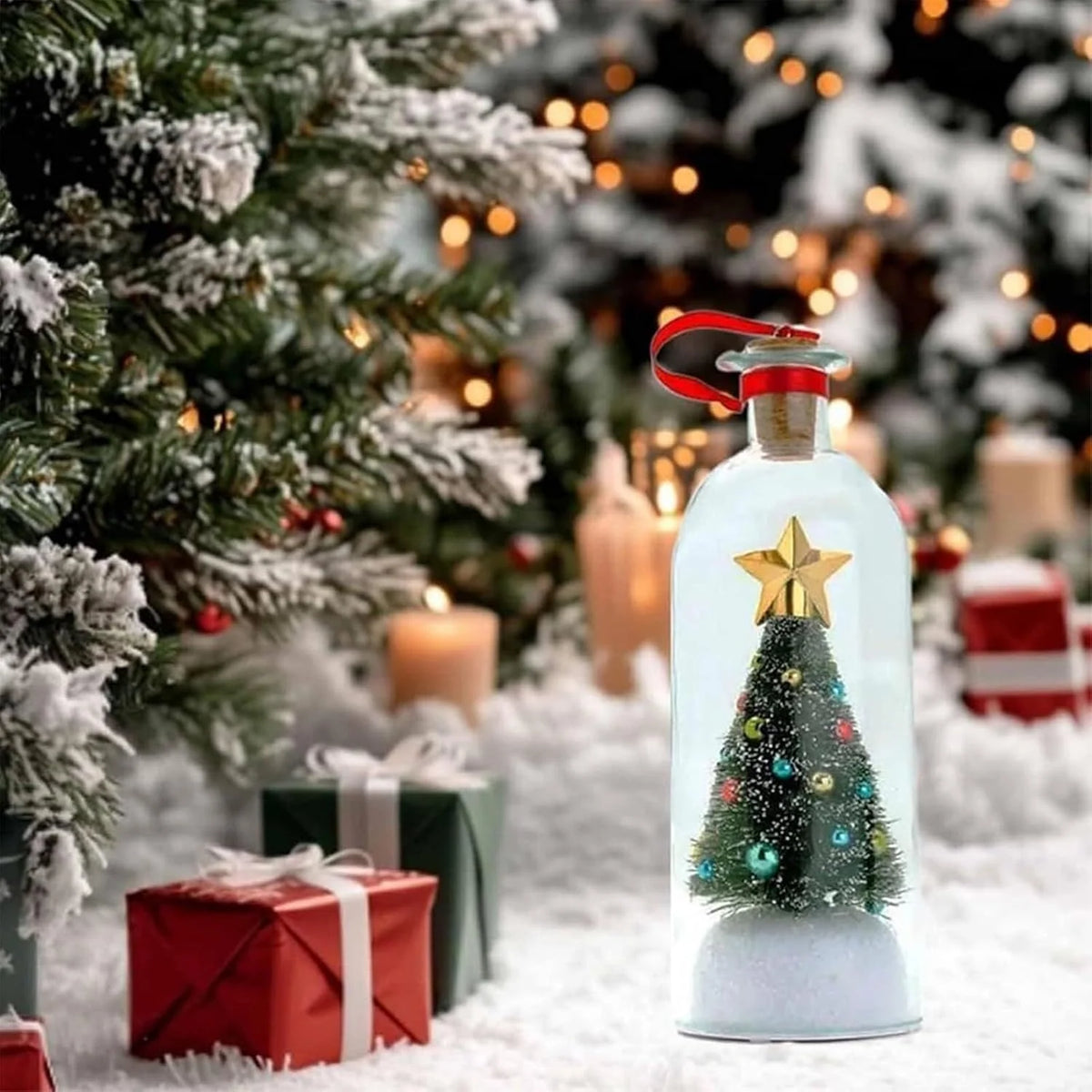 Christmas Bottle Ornament Recordable Voice Message Snowy Tree Scene