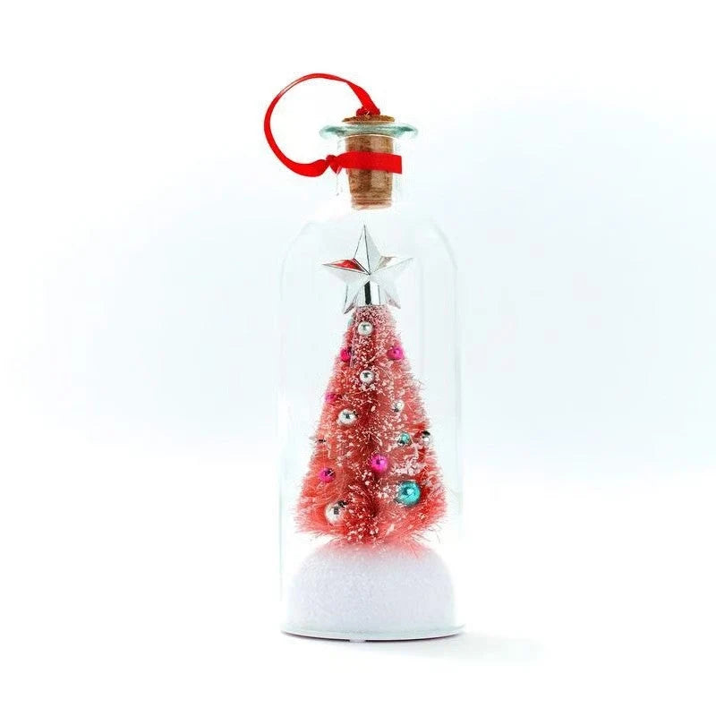 Christmas Bottle Ornament Recordable Voice Message Snowy Tree Scene