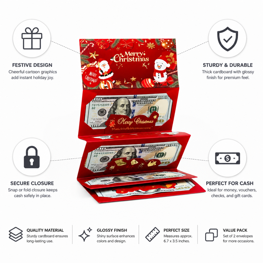 Christmas Cartoon Glossy Money Gift Envelopes (Set of 2)