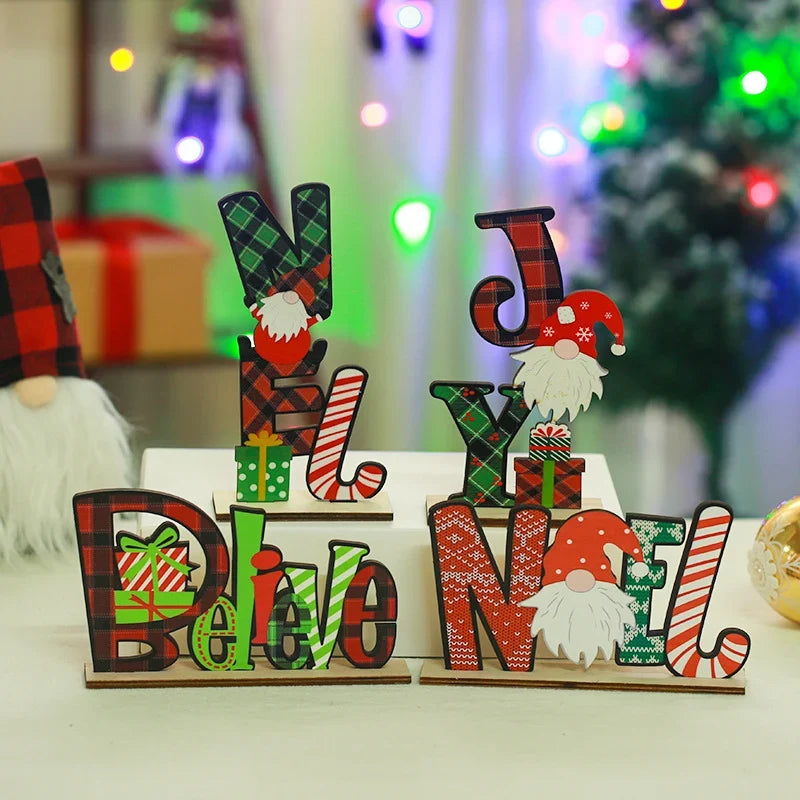 Christmas Decoration Wooden Noel Letters Santa & Gift Motifs