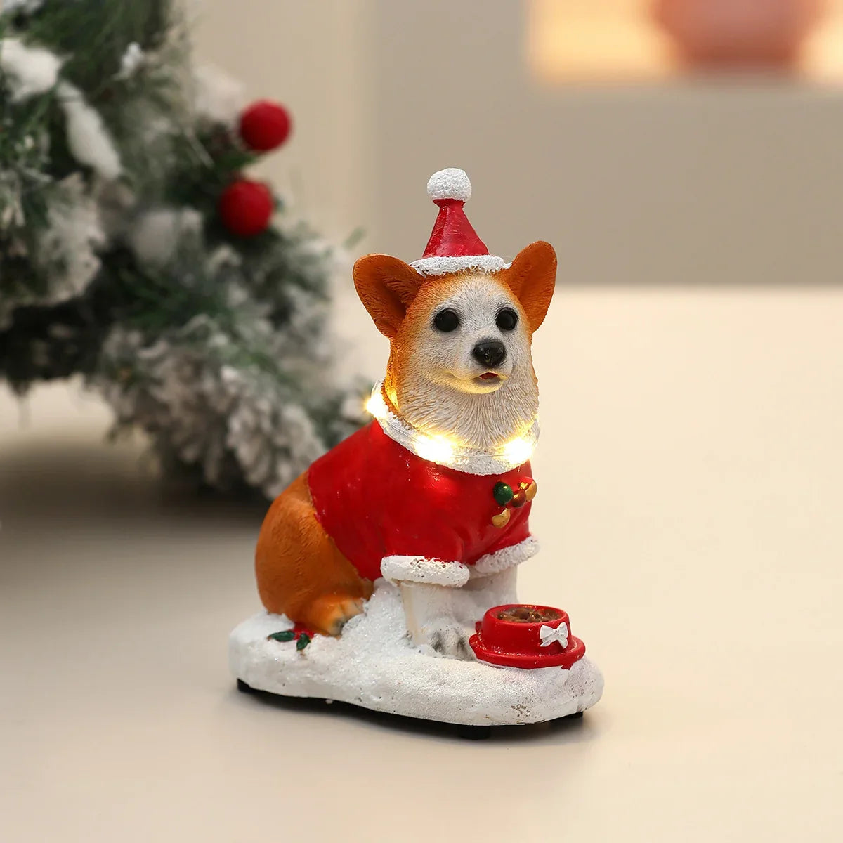 Christmas Dog Figurine LED-Illuminated Resin Indoor & Covered Outdoor