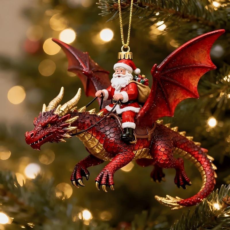 Christmas Figurine Polyresin Santa On Dragon