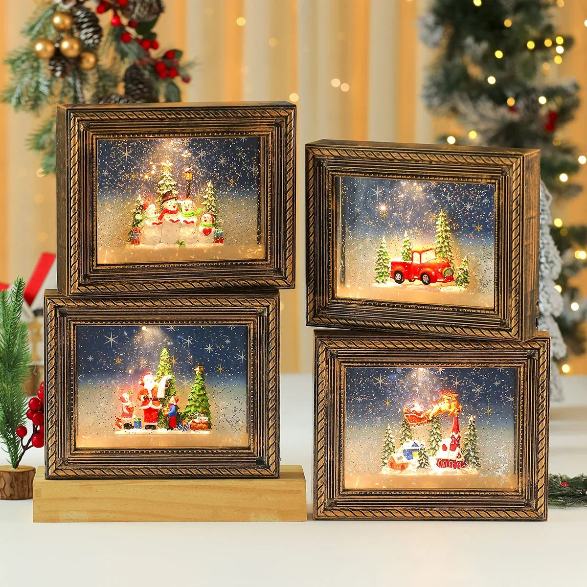 Christmas Figurine Winter Village LED USB Battery Powered