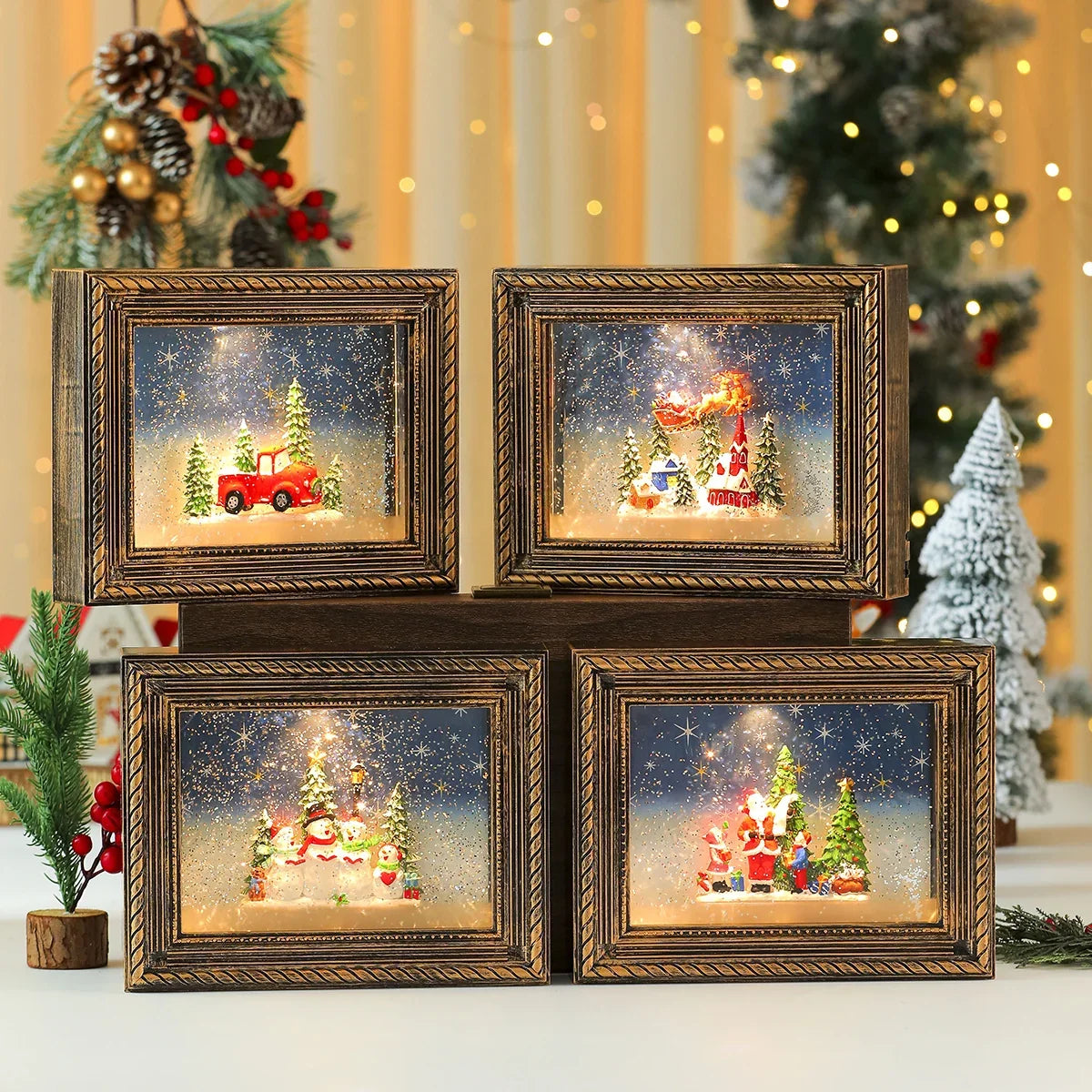 Christmas Figurine Winter Village LED USB Battery Powered
