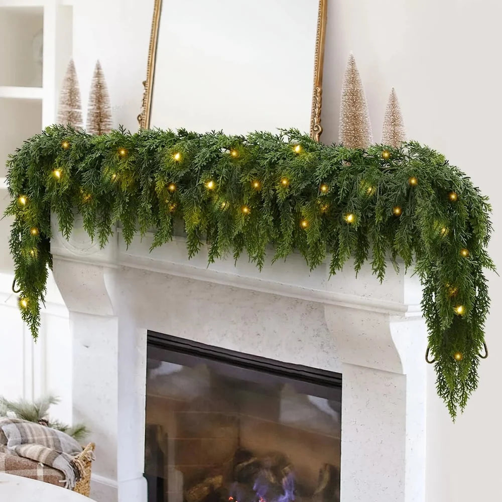 Christmas Garland Artificial Cedar Warm White LED Lights