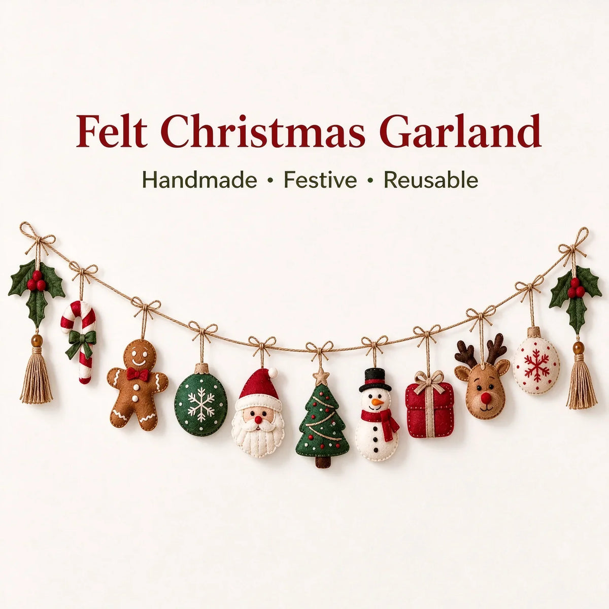 Christmas Garland Handmade Felt Durable & Reusable
