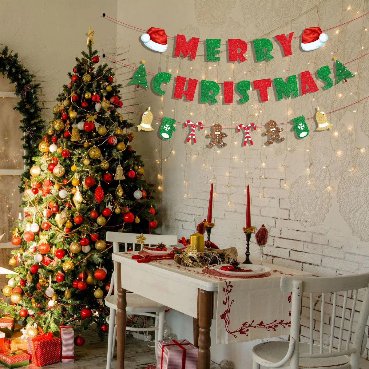 Christmas Garland Pre-Strung Glitter Indoor Outdoor
