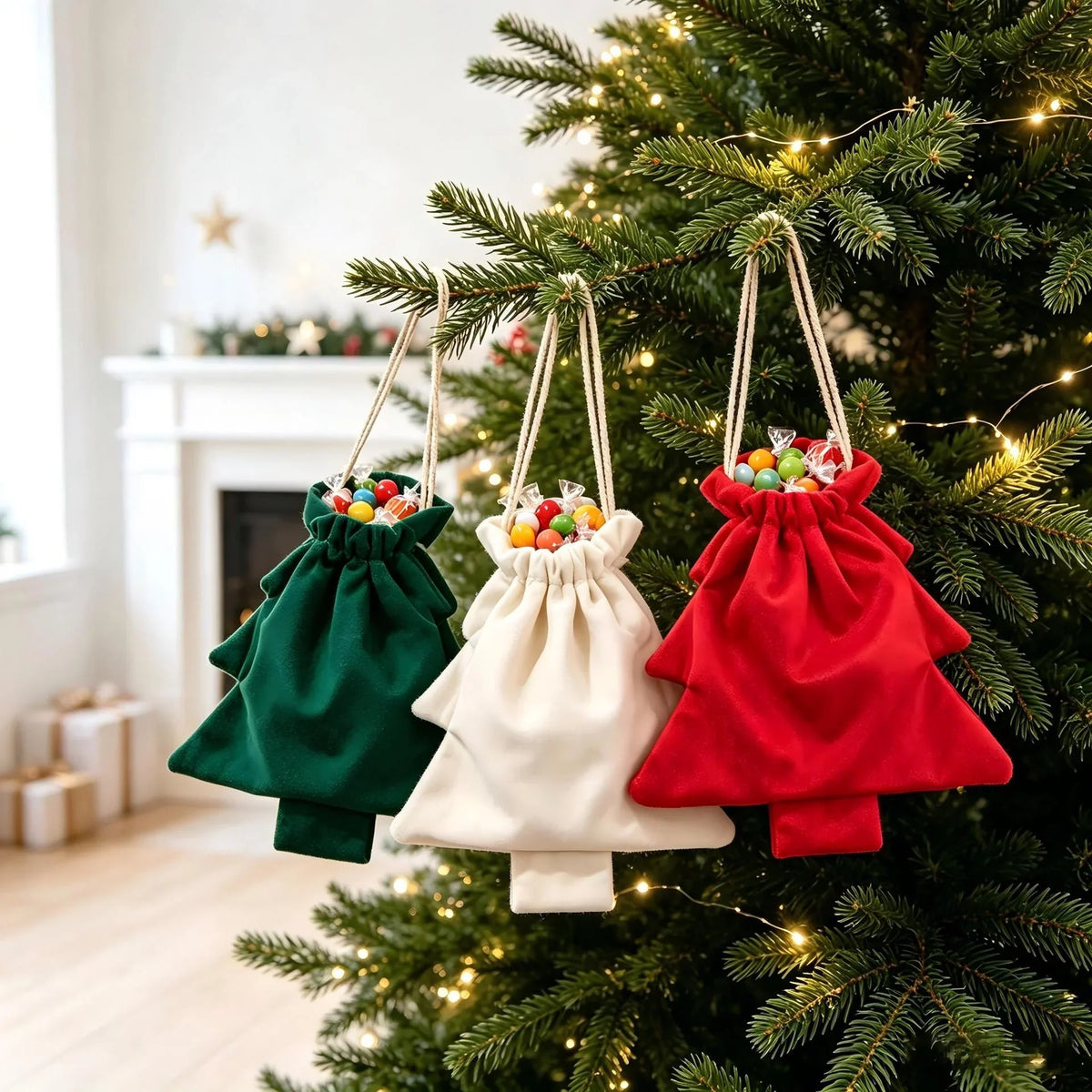 Christmas Gift Bag Tree Shape Durable Fabric & Drawstring
