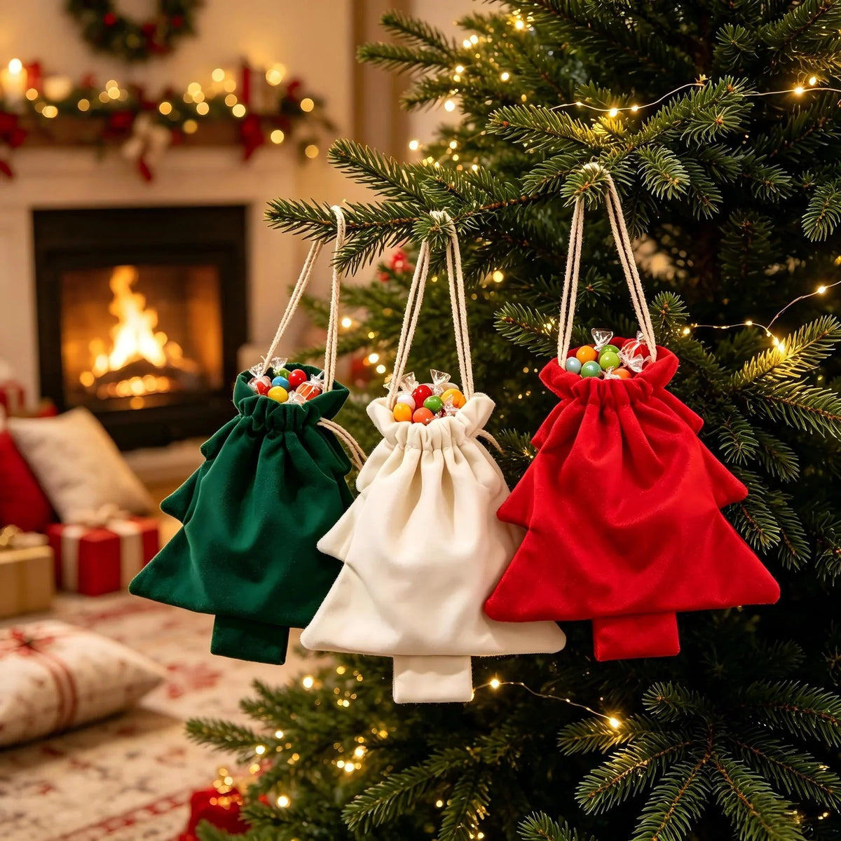 Christmas Gift Bag Tree Shape Durable Fabric & Drawstring