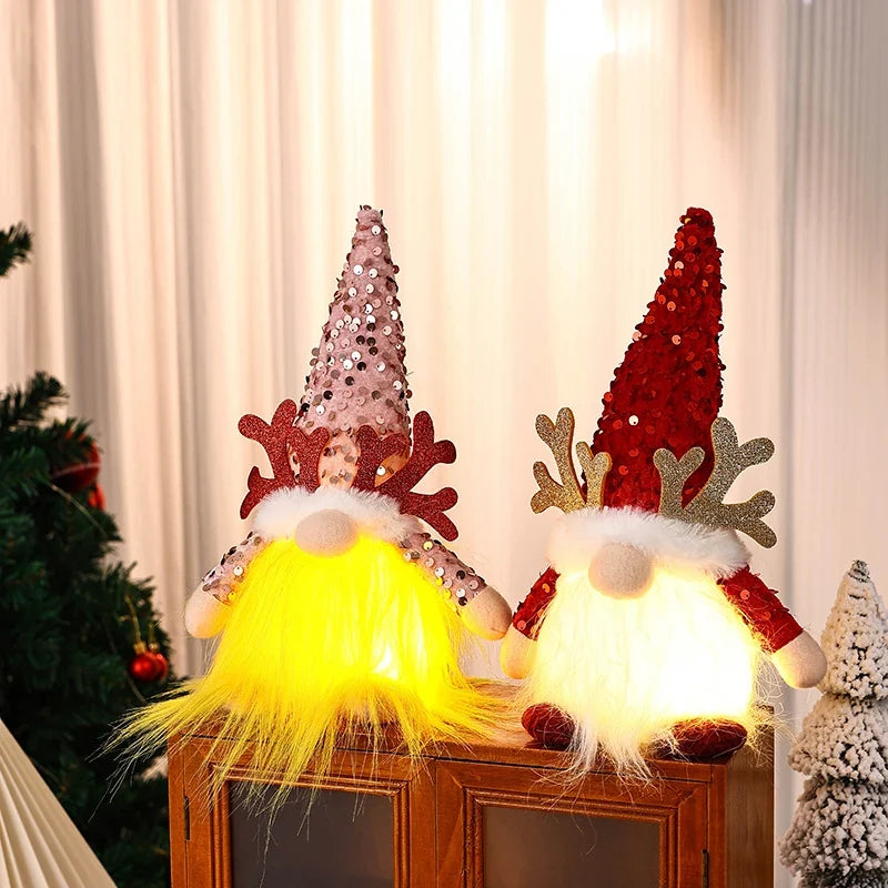 Christmas Gnome LED Illuminated Glitter Hat & Furry Beard