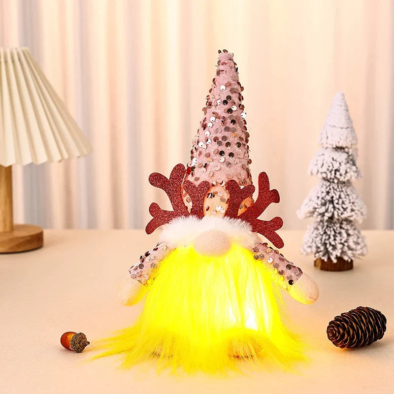 Christmas Gnome LED Illuminated Glitter Hat & Furry Beard
