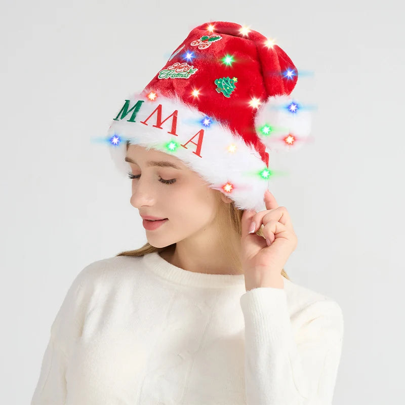 Christmas Hat Battery-Free LED Lights Fabric Appliqués One Size