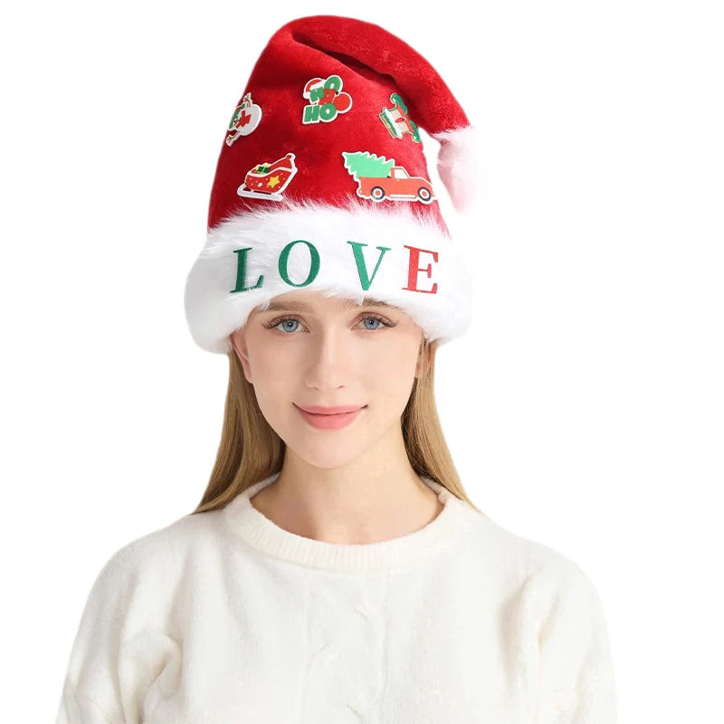 Christmas Hat Battery-Free LED Lights Fabric Appliqués One Size