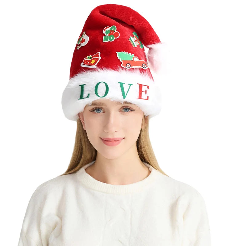 Christmas Hat Battery-Free LED Lights Fabric Appliqués One Size