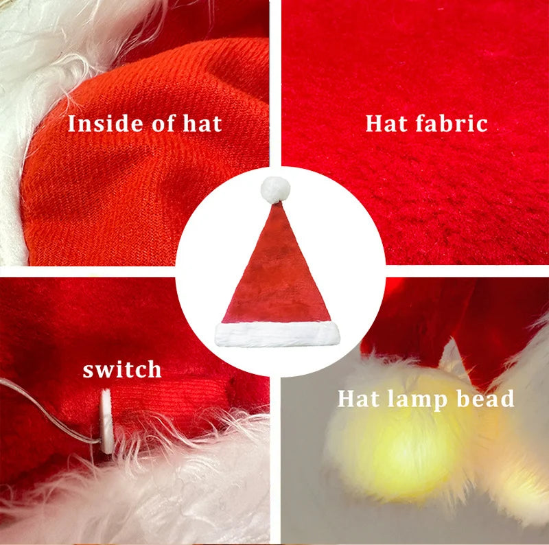Christmas Hat Built-In LED Lights Soft Fleece Adjustable Fit