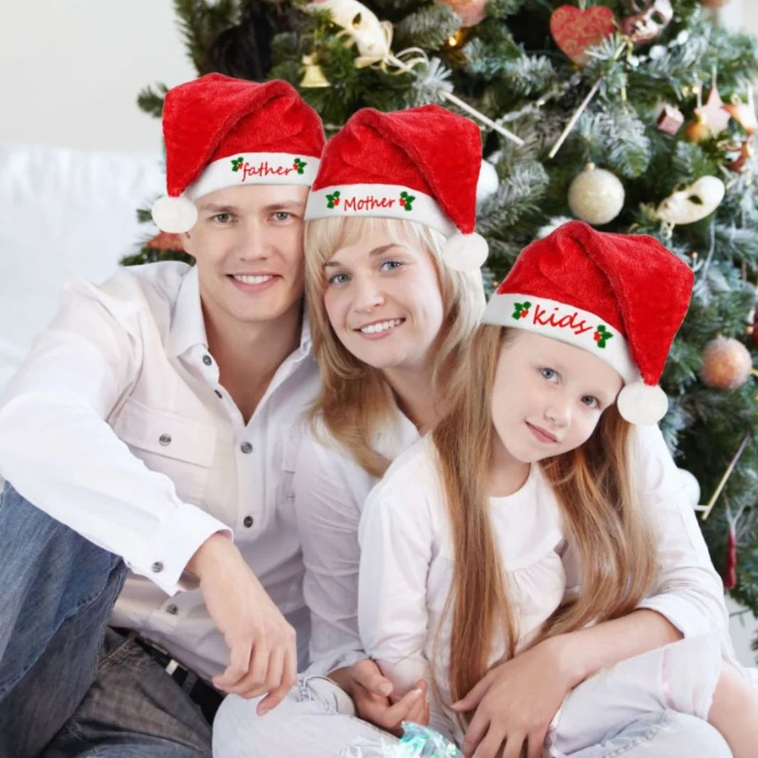 Christmas Hat Plush Embroidered Mother Lettering One Size