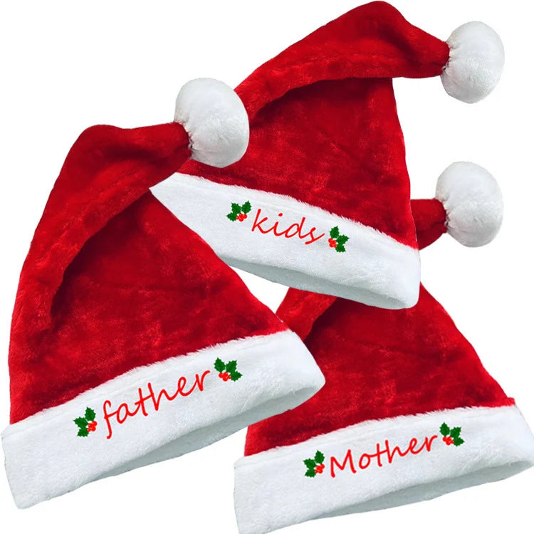 Christmas Hat Plush Embroidered Mother Lettering One Size