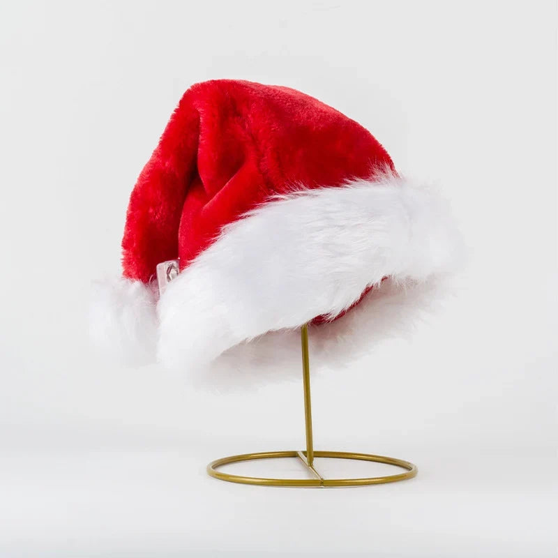 Christmas Hat Plush Lined Faux Fur Trim Built-In LED