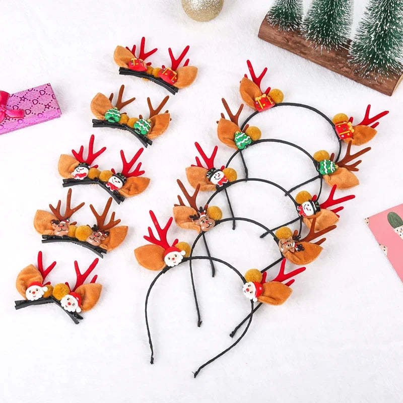 Christmas Hat Soft Plush Reindeer Antlers & Pom-Poms