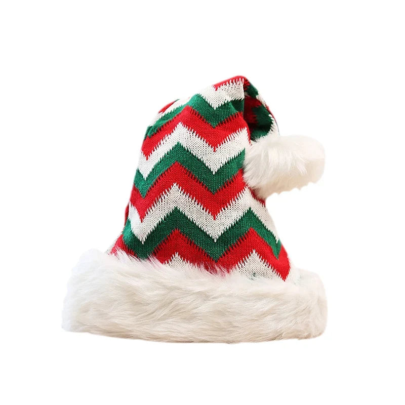 Christmas Hat Zigzag Knit Plush Trim Machine Washable