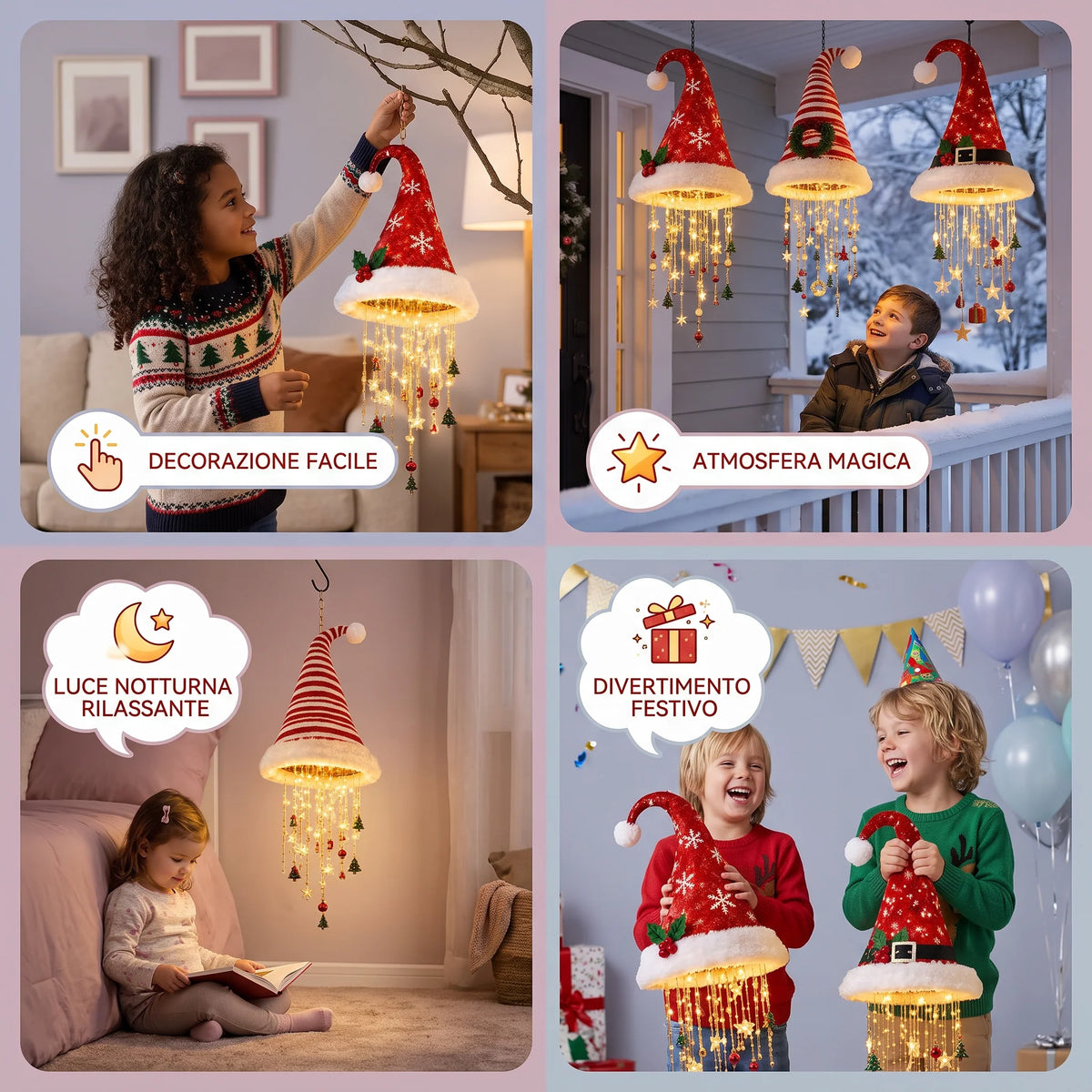 Christmas LED String Lights Santa Hat Design