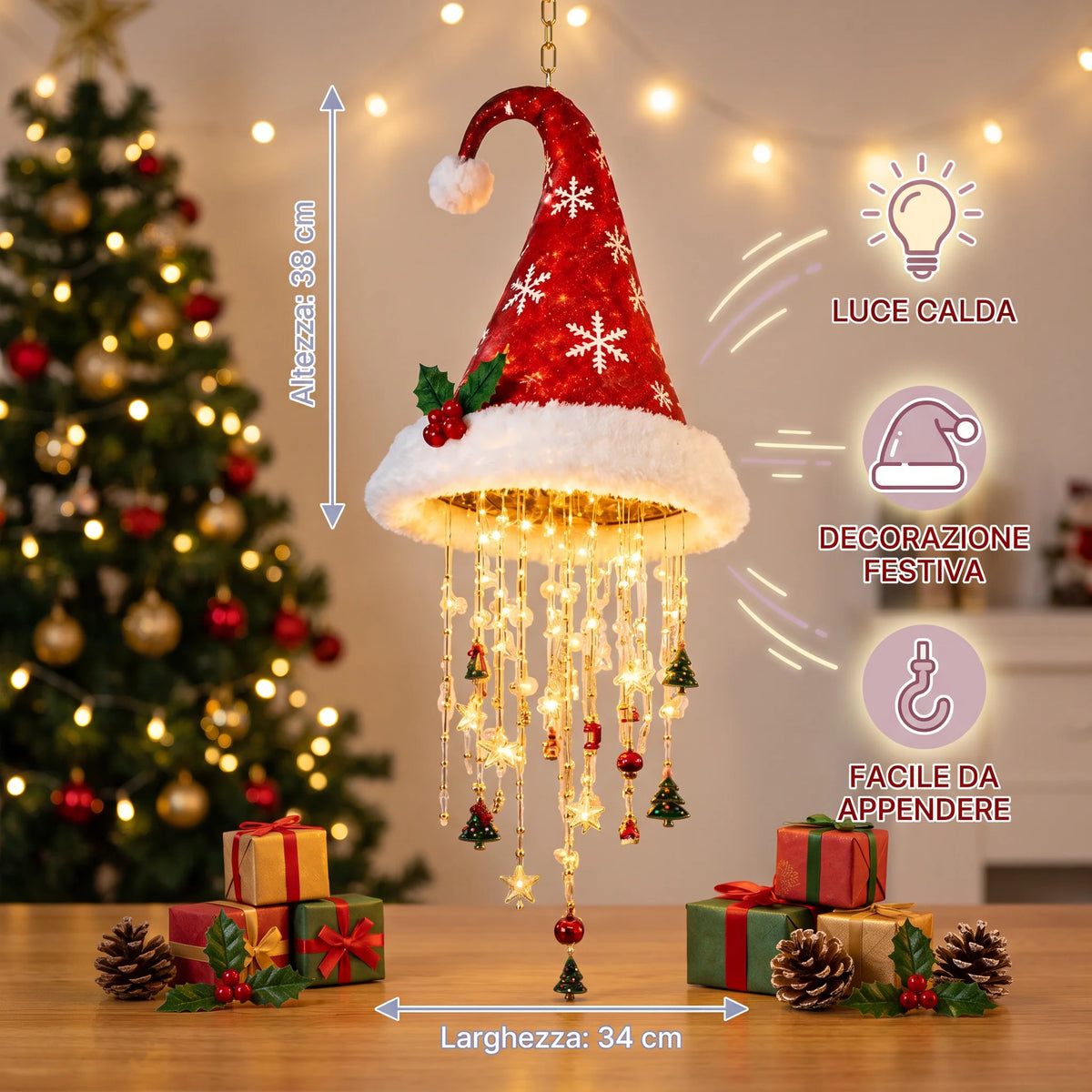 Christmas LED String Lights Santa Hat Design