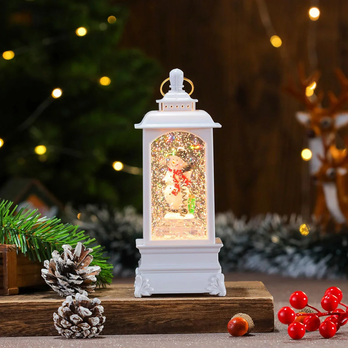 Christmas Lantern Illuminated Snow Globe Santa Scene