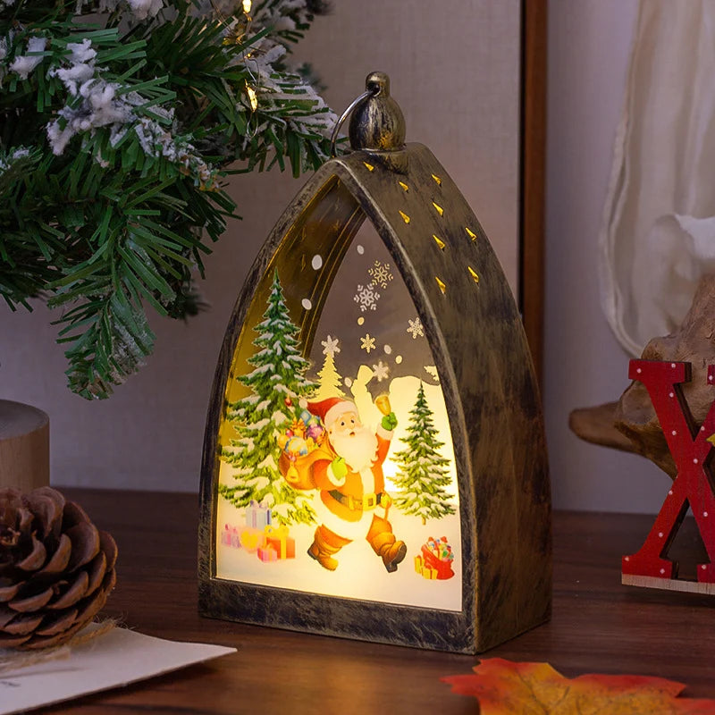 Christmas Lantern Integrated LED Santa & Snow Scene