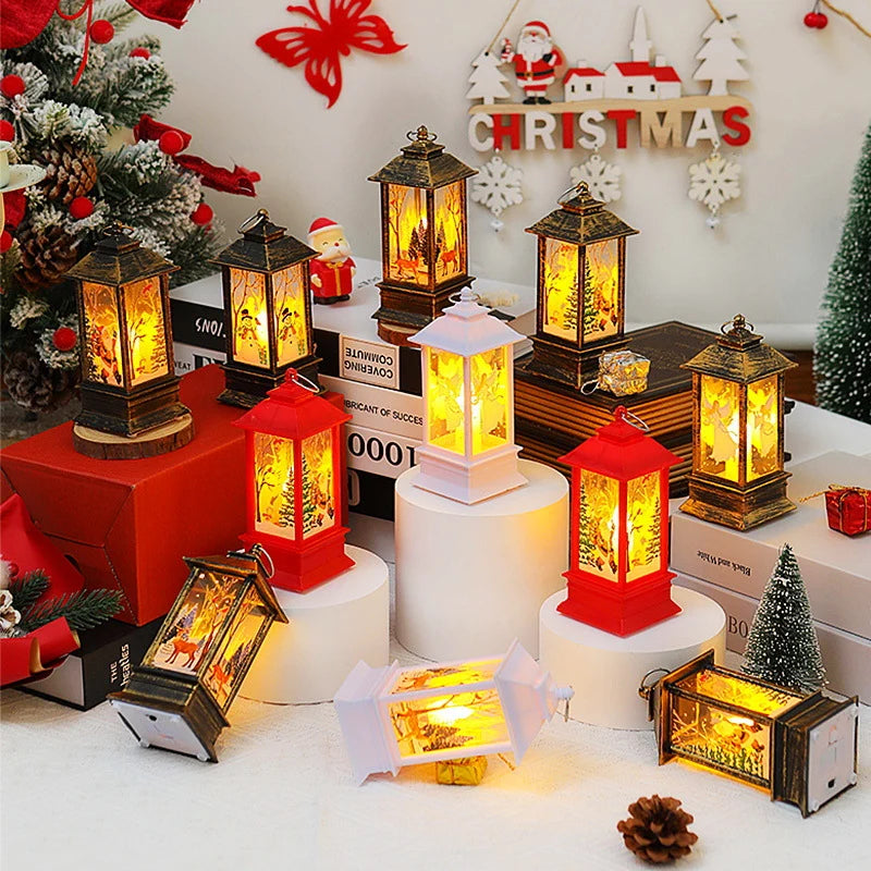 Christmas Lantern LED Moving Santa Motif Warm Glow