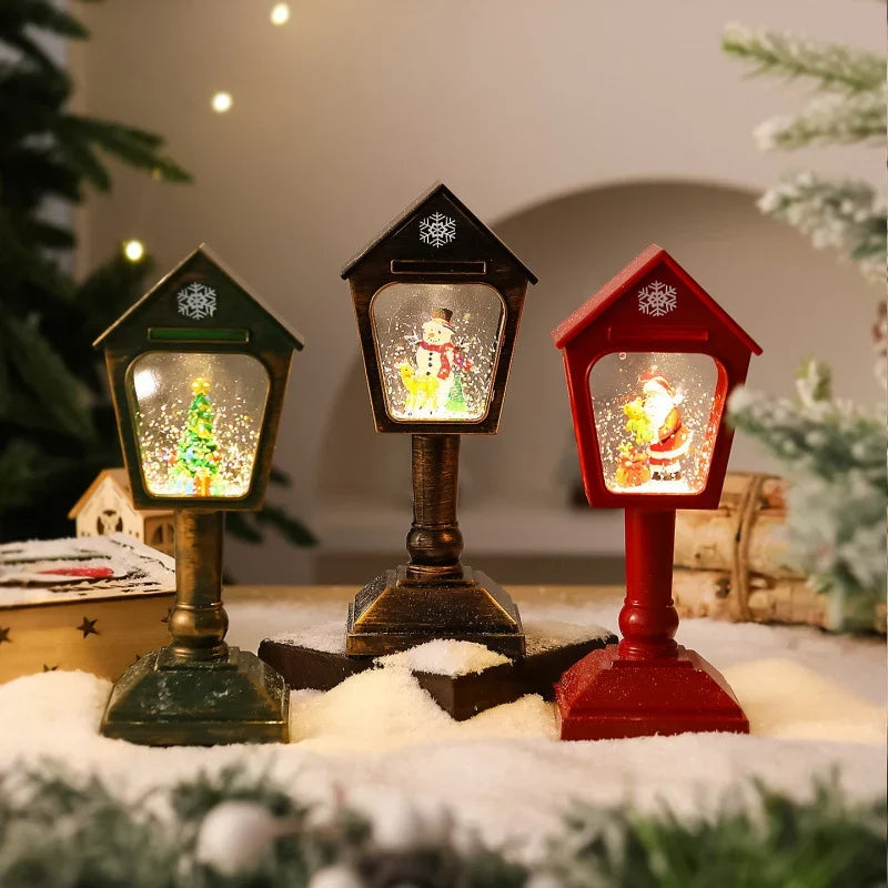 Christmas Lantern Santa Scene Glitter Snow Effect