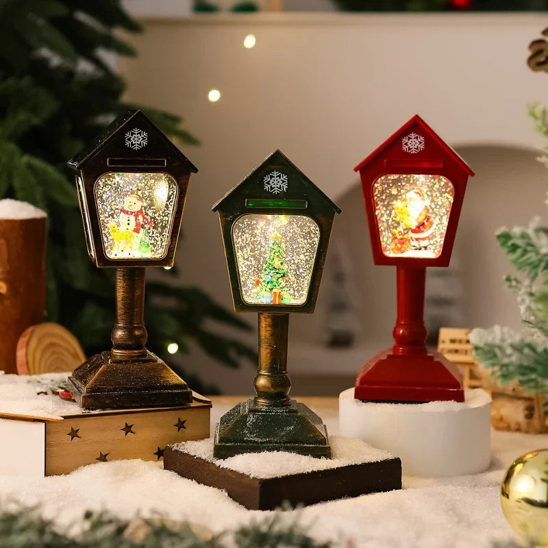 Christmas Lantern Santa Scene Glitter Snow Effect